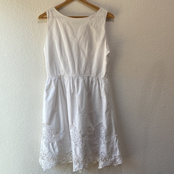 Garnet Hill Women's Sleeveless Lace Trimmed Hem 100% Cotton Lined White Dress 10 - Picture 6 of 8